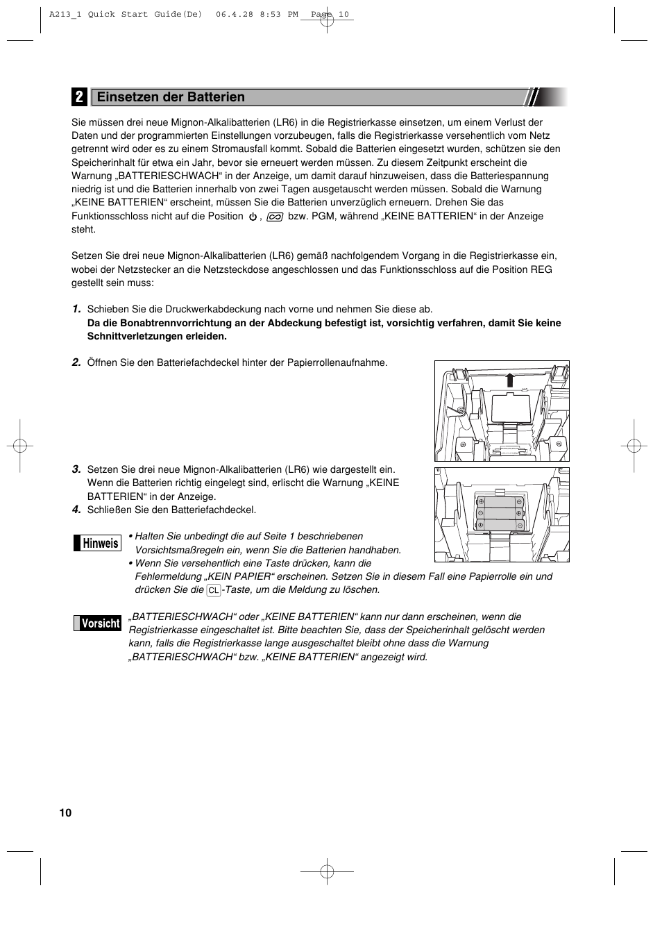 Einsetzen der batterien | Sharp XE-A213 User Manual | Page 108 / 484