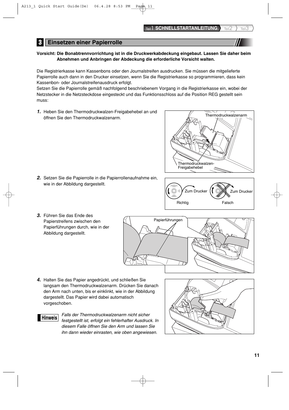 Einsetzen einer papierrolle | Sharp XE-A213 User Manual | Page 109 / 484