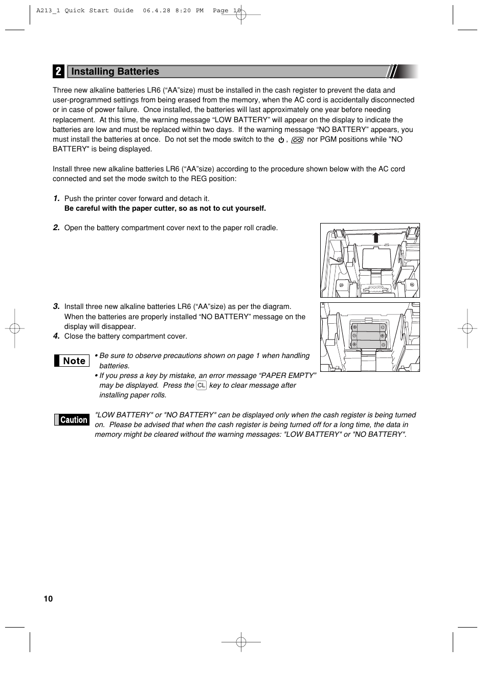 Installing batteries | Sharp XE-A213 User Manual | Page 12 / 484