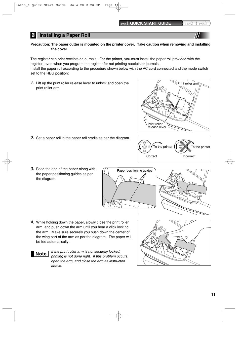 Installing a paper roll | Sharp XE-A213 User Manual | Page 13 / 484