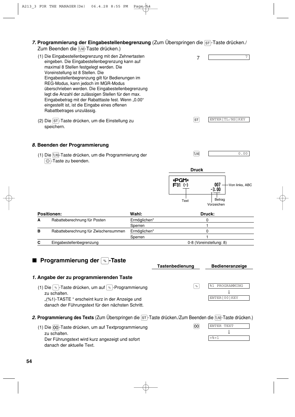 Programmierung der, Taste | Sharp XE-A213 User Manual | Page 152 / 484