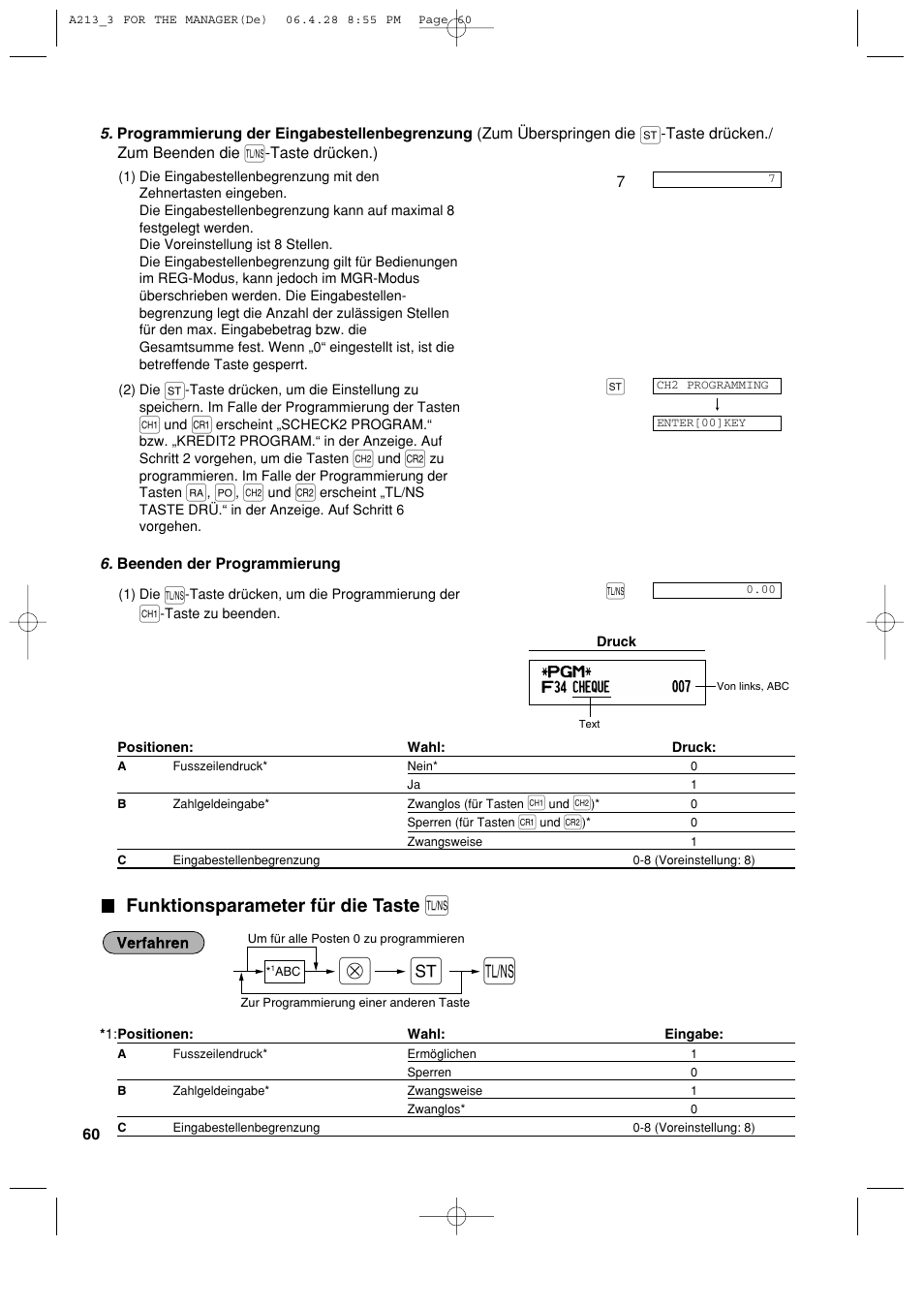 Funktionsparameter für die taste | Sharp XE-A213 User Manual | Page 158 / 484