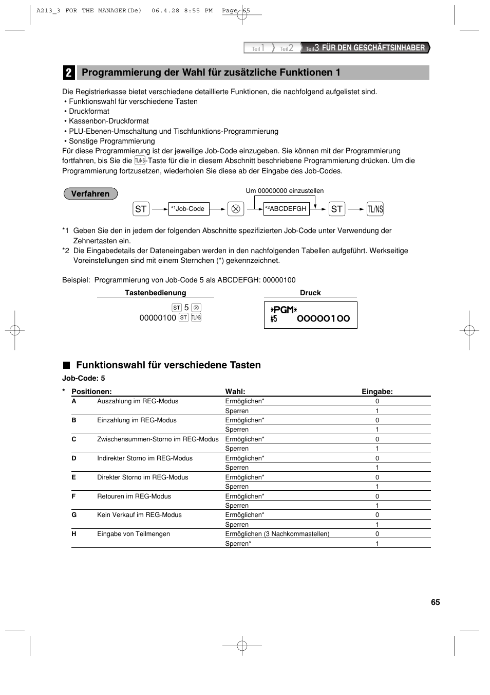 Funktionswahl für verschiedene tasten | Sharp XE-A213 User Manual | Page 163 / 484