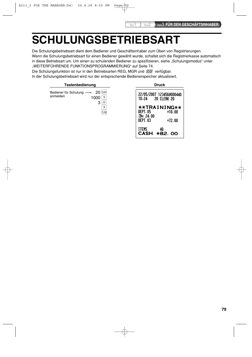 Schulungsbetriebsart | Sharp XE-A213 User Manual | Page 177 / 484