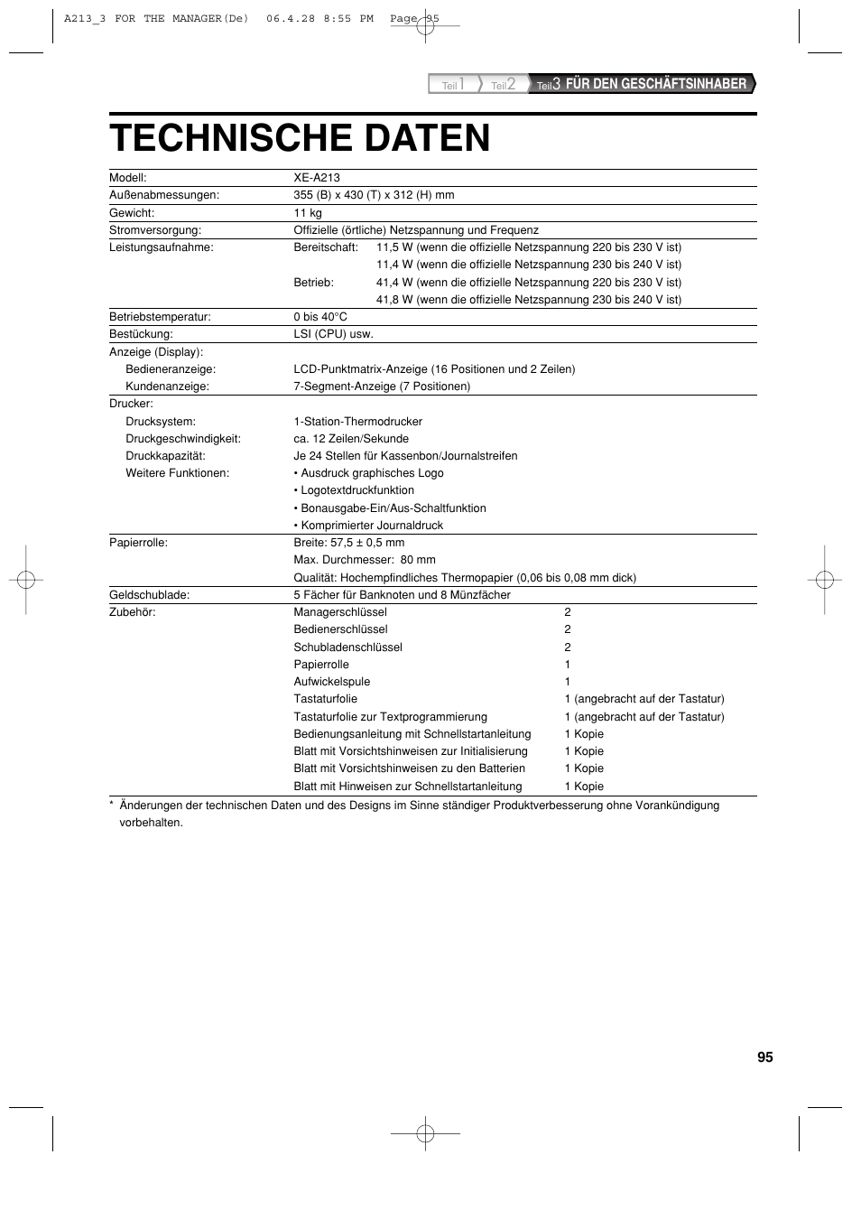Technische daten | Sharp XE-A213 User Manual | Page 193 / 484