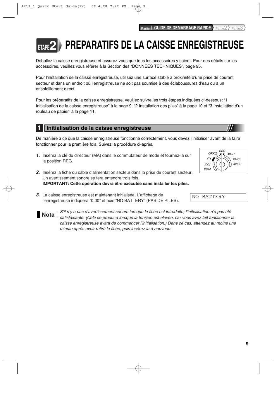 Preparatifs de la caisse enregistreuse, Etape | Sharp XE-A213 User Manual | Page 203 / 484
