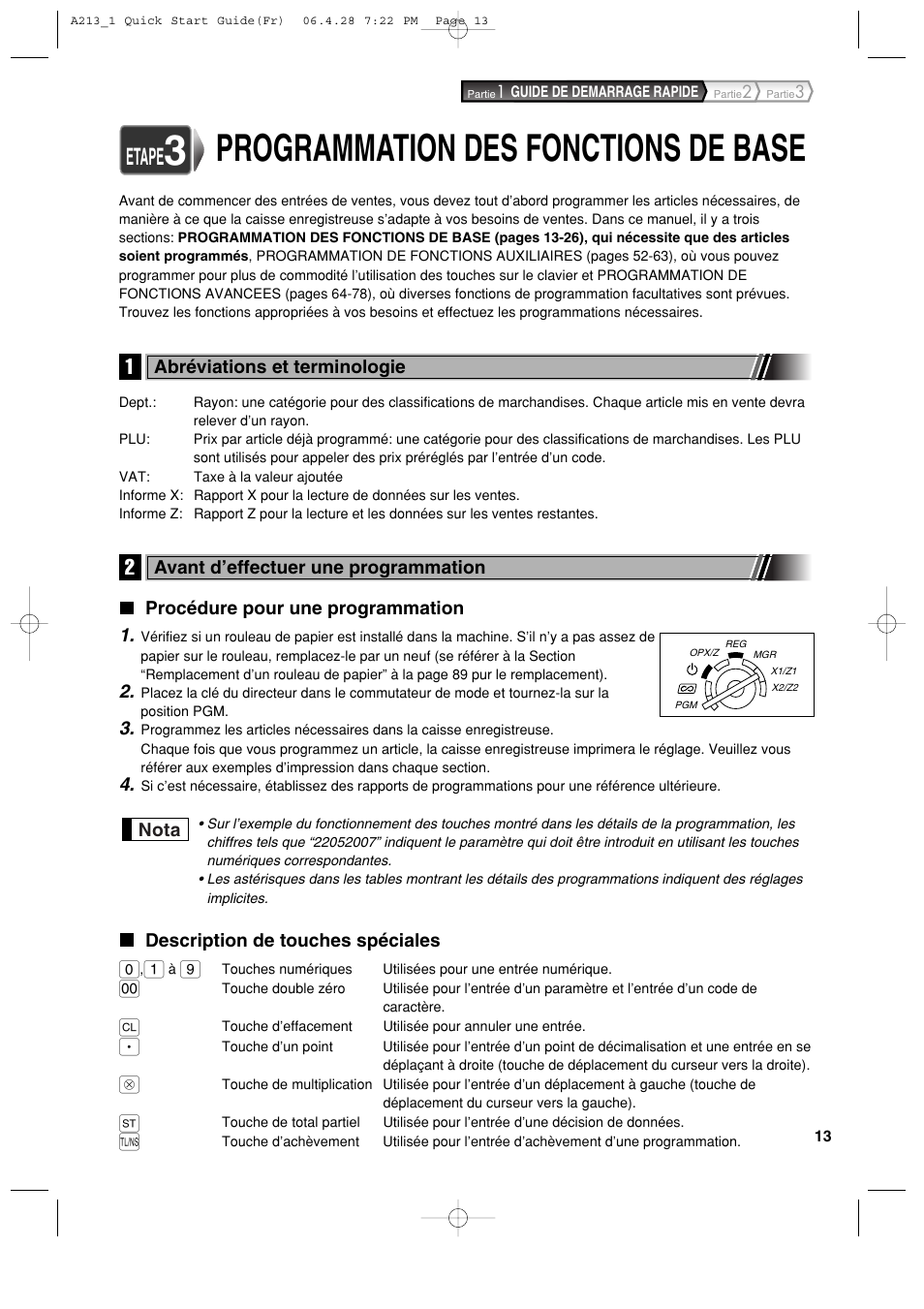 Programmation des fonctions de base, Etape | Sharp XE-A213 User Manual | Page 207 / 484