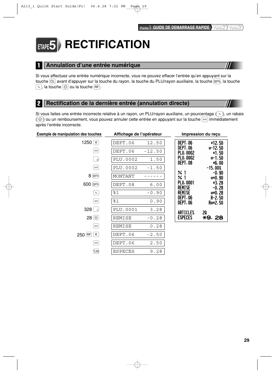 Rectification, Etape | Sharp XE-A213 User Manual | Page 223 / 484