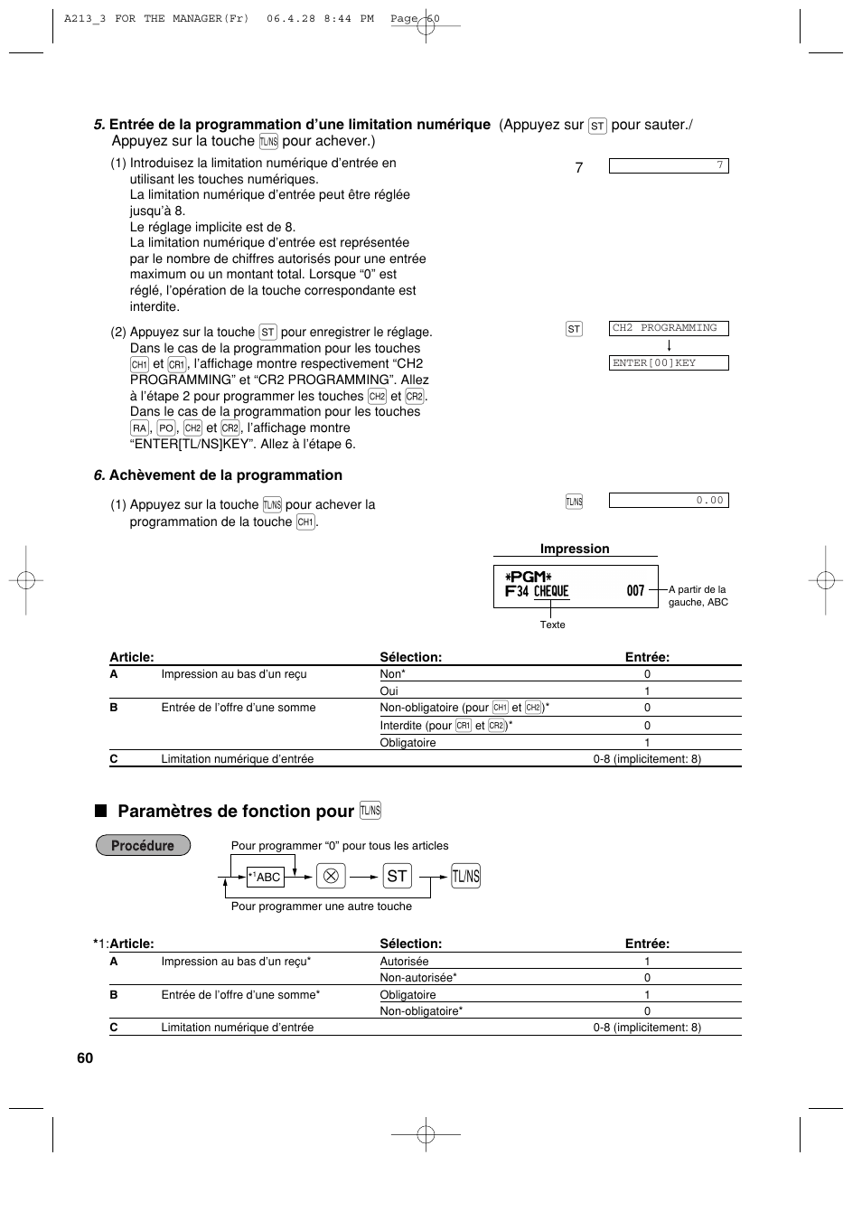 Paramètres de fonction pour | Sharp XE-A213 User Manual | Page 254 / 484