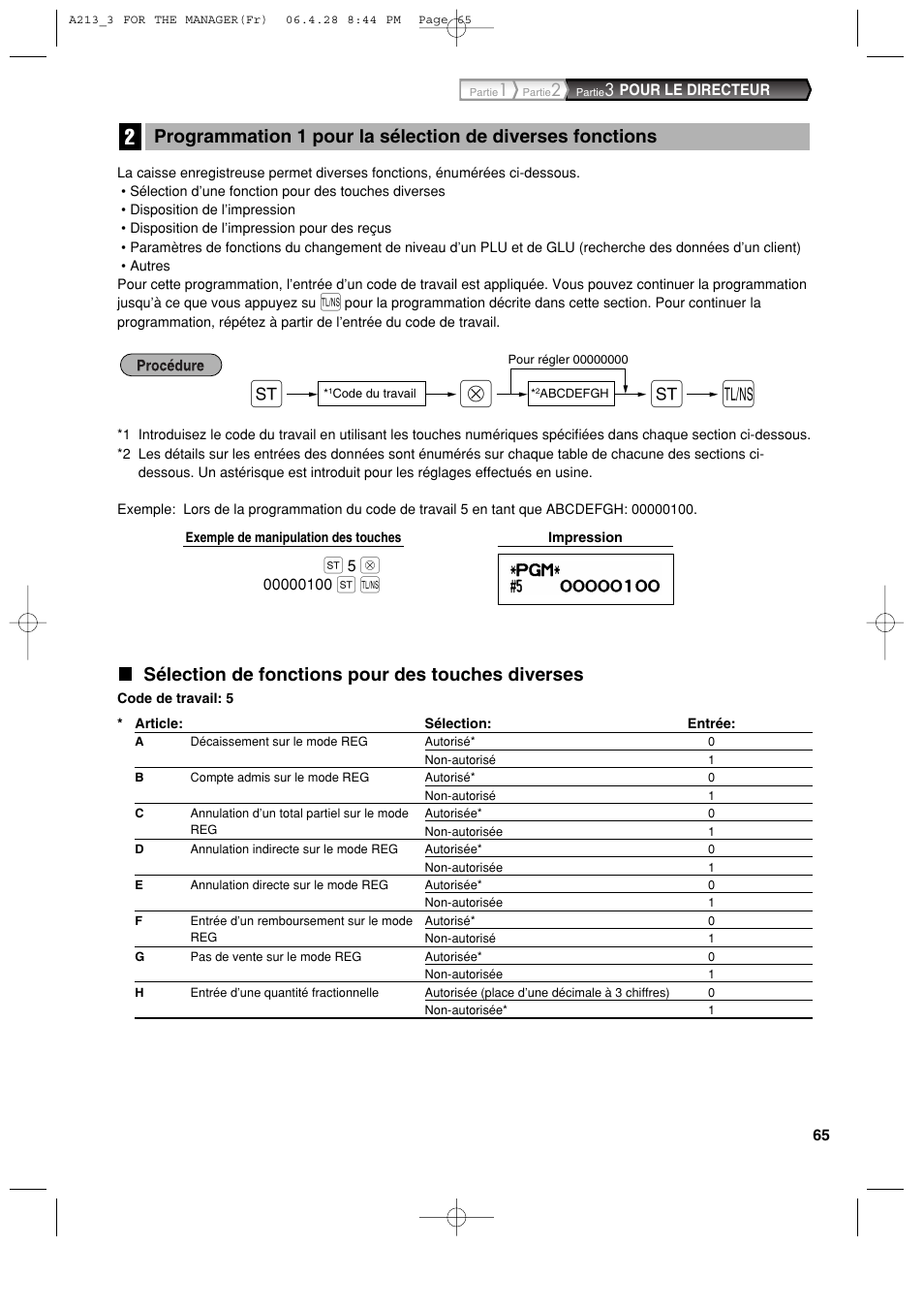 Sélection de fonctions pour des touches diverses | Sharp XE-A213 User Manual | Page 259 / 484