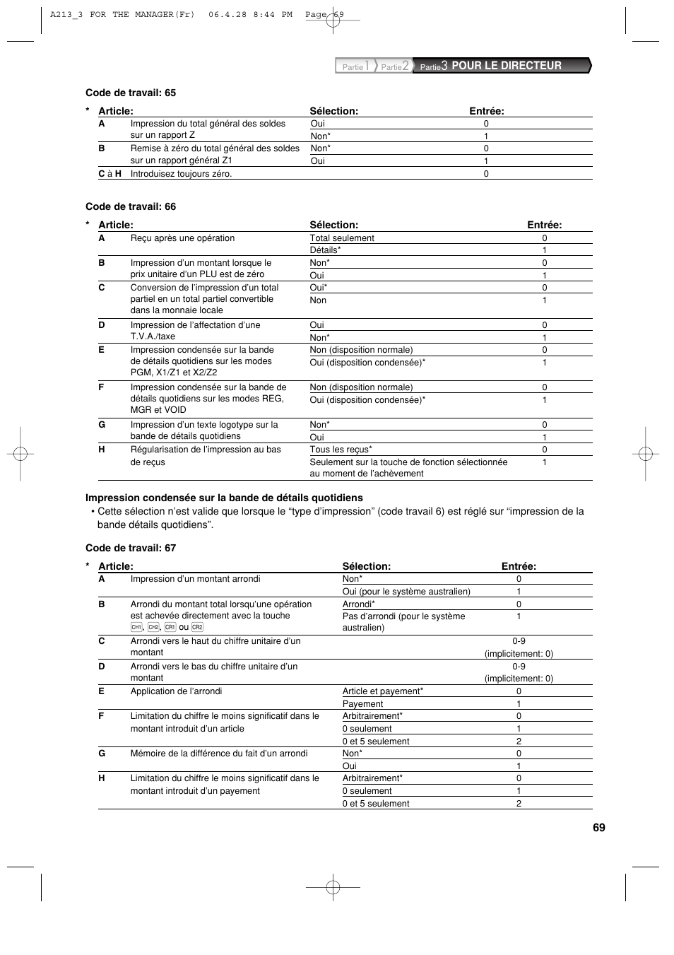 Pour le directeur | Sharp XE-A213 User Manual | Page 263 / 484