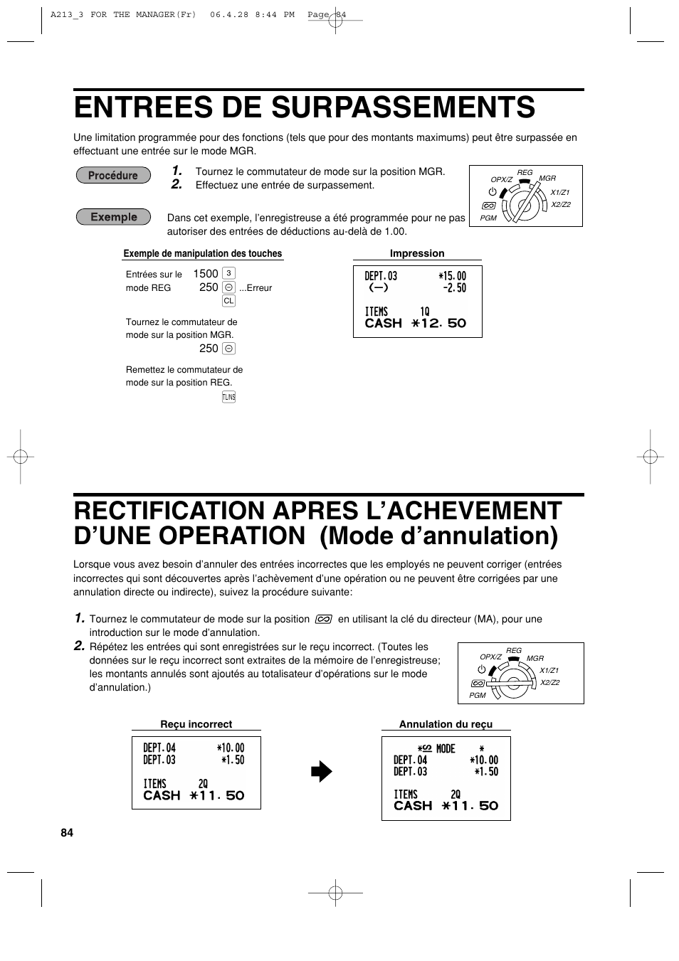 Entrees de surpassements | Sharp XE-A213 User Manual | Page 278 / 484