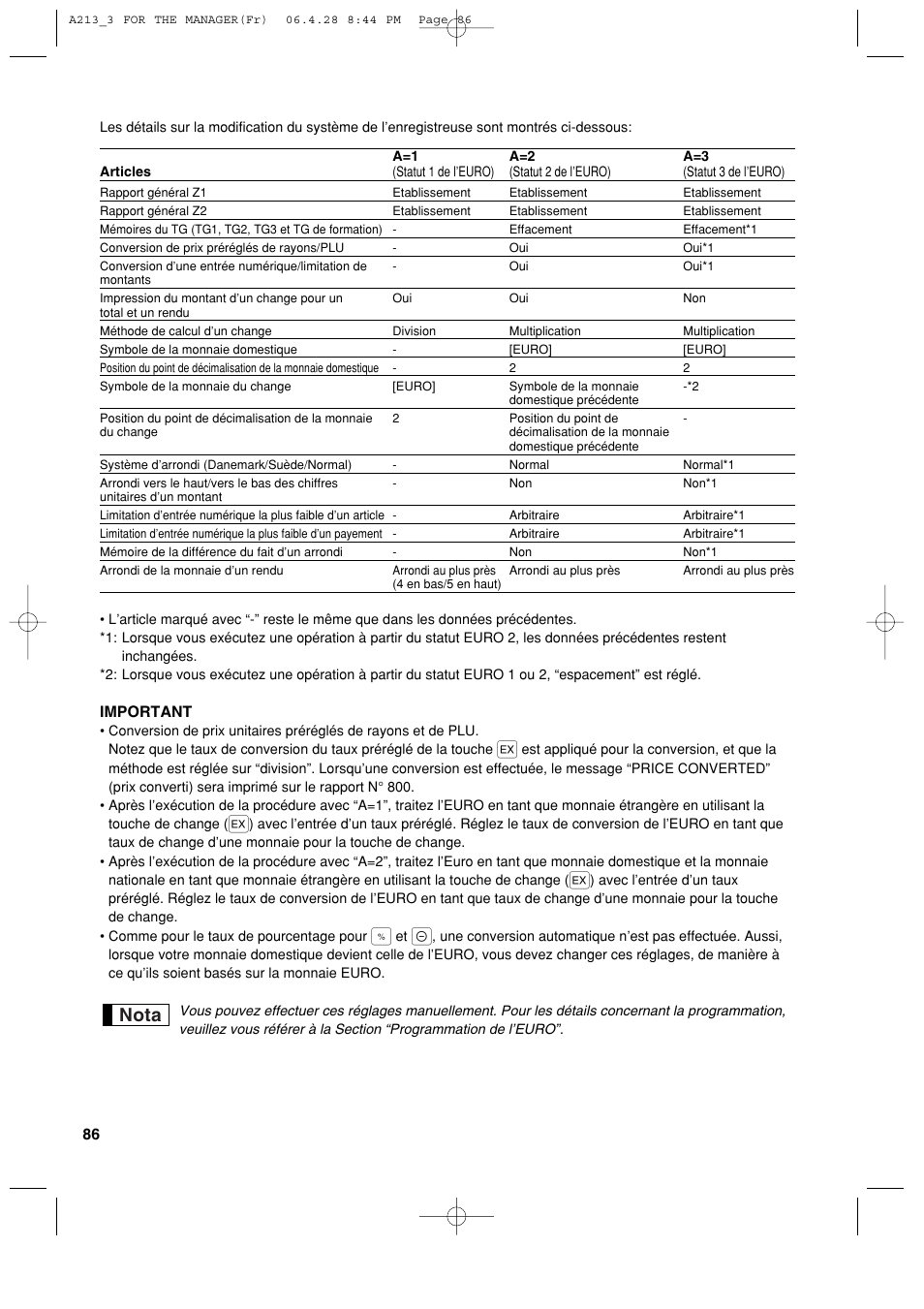 Nota | Sharp XE-A213 User Manual | Page 280 / 484