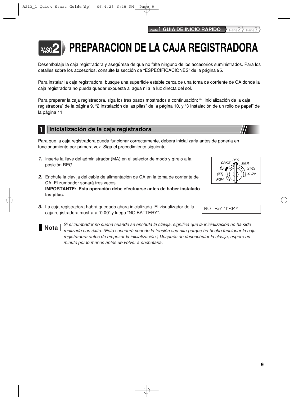 Preparacion de la caja registradora, Paso | Sharp XE-A213 User Manual | Page 299 / 484