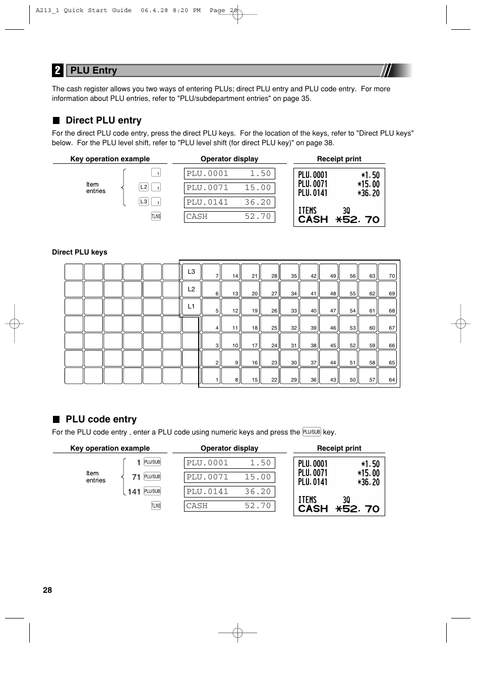 Direct plu entry, Plu code entry, Plu entry | Sharp XE-A213 User Manual | Page 30 / 484