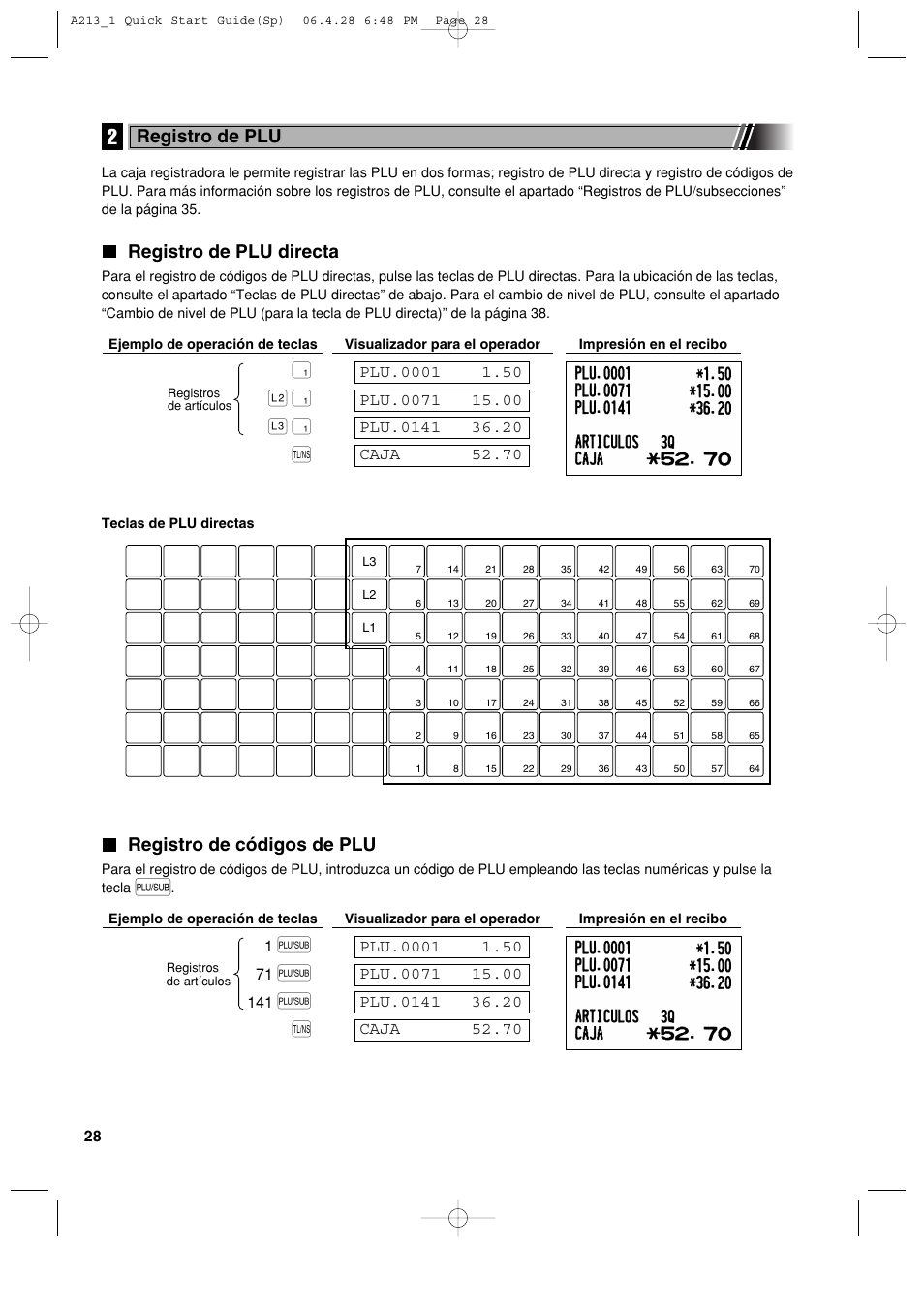 Registro de plu directa, Registro de códigos de plu, Registro de plu | Sharp XE-A213 User Manual | Page 318 / 484