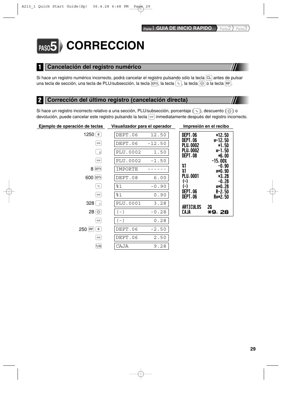 Correccion, Paso | Sharp XE-A213 User Manual | Page 319 / 484