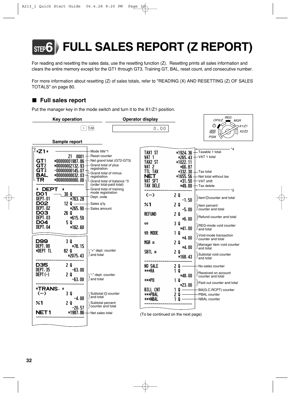 Full sales report (z report), Step, Full sales report | Sharp XE-A213 User Manual | Page 34 / 484