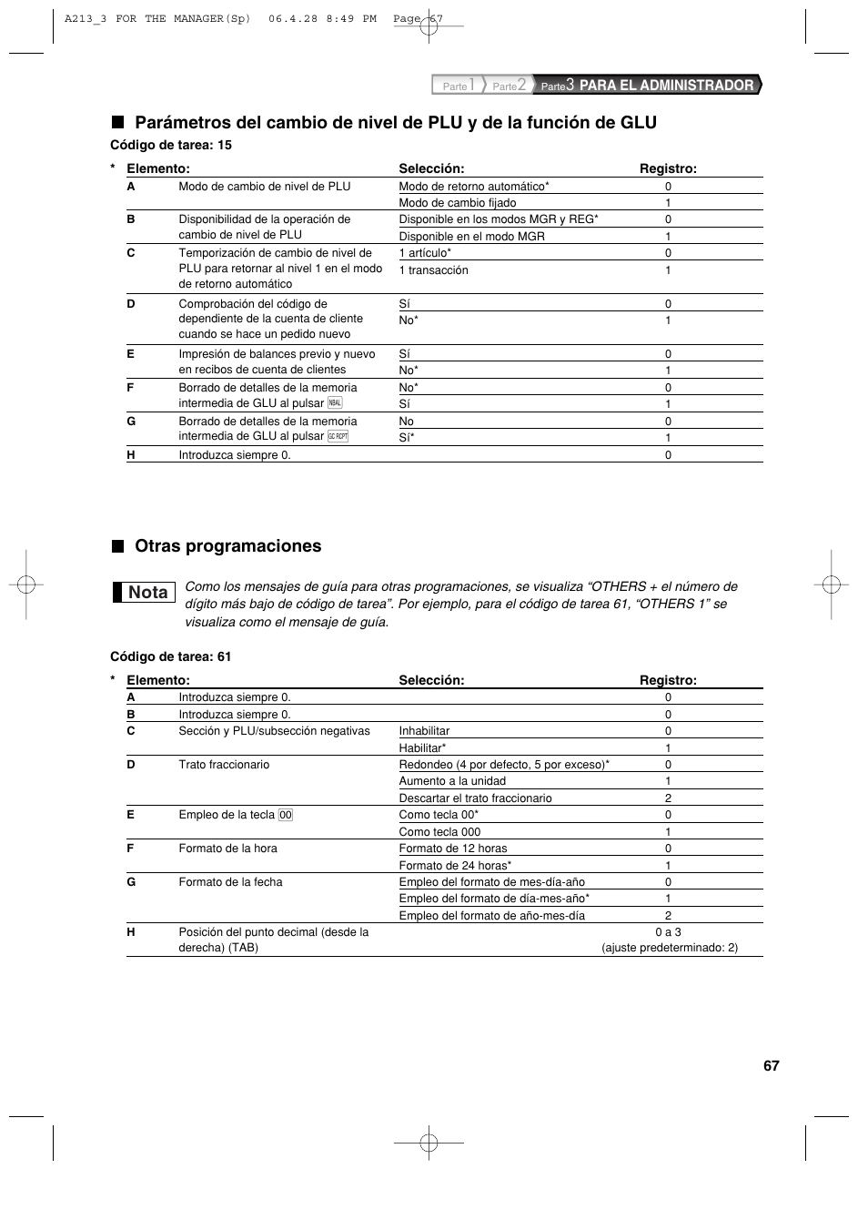 Otras programaciones, Nota | Sharp XE-A213 User Manual | Page 357 / 484