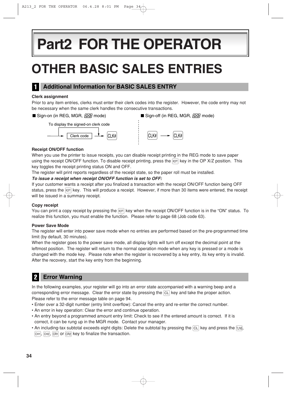 Part2 for the operator, Other basic sales entries | Sharp XE-A213 User Manual | Page 36 / 484