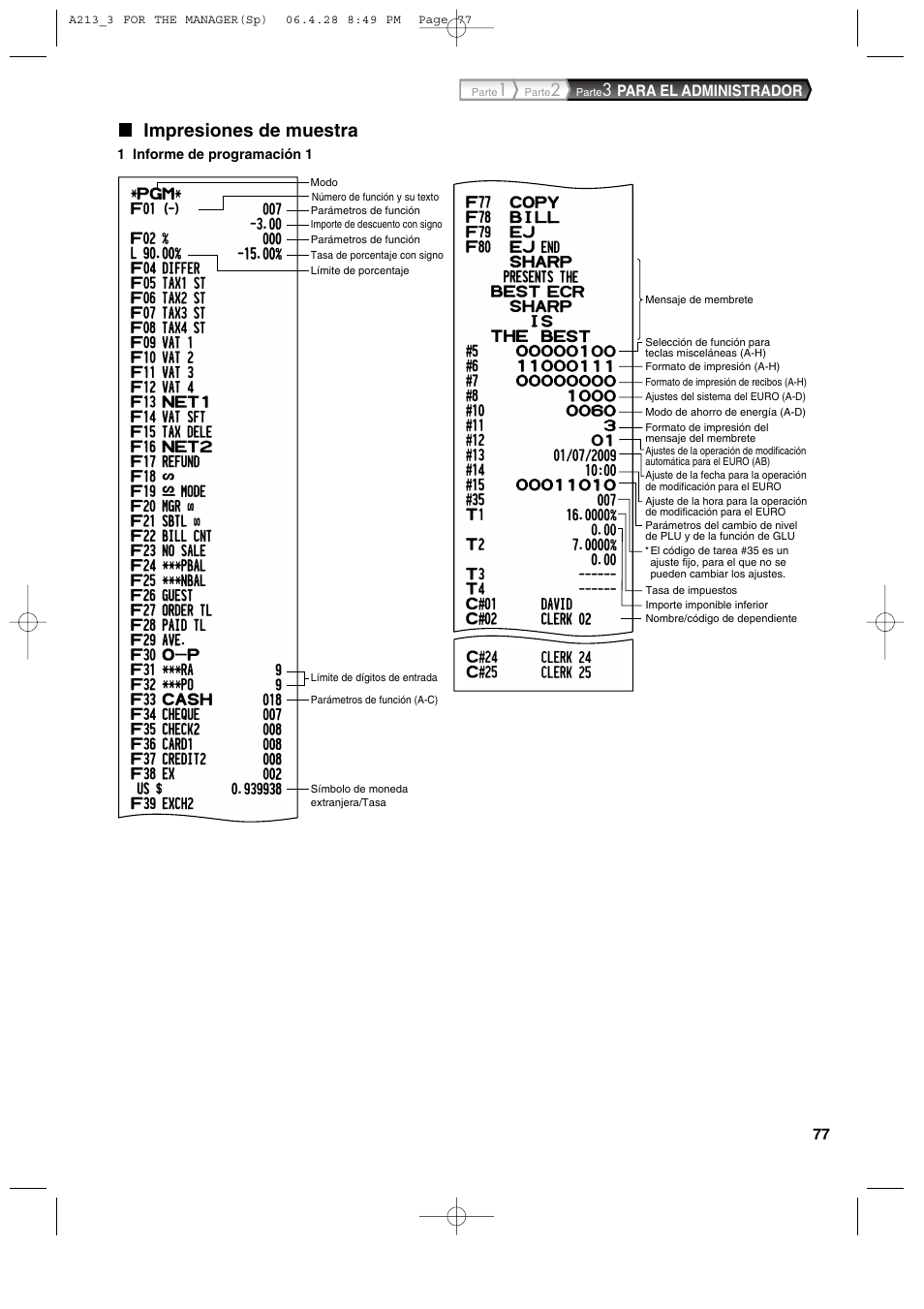 Impresiones de muestra, Para el administrador | Sharp XE-A213 User Manual | Page 367 / 484