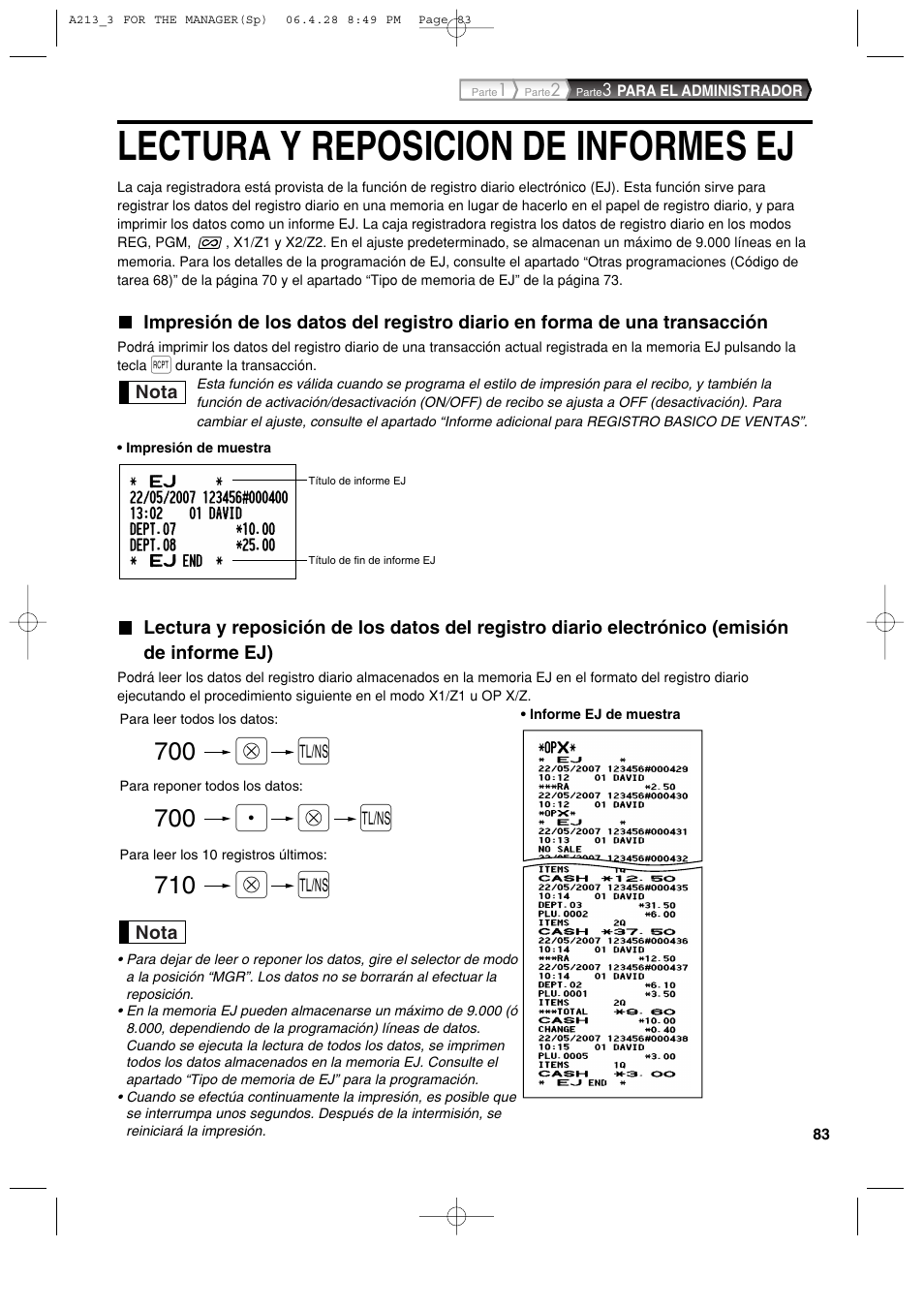 Lectura y reposicion de informes ej, A@ @ p | Sharp XE-A213 User Manual | Page 373 / 484