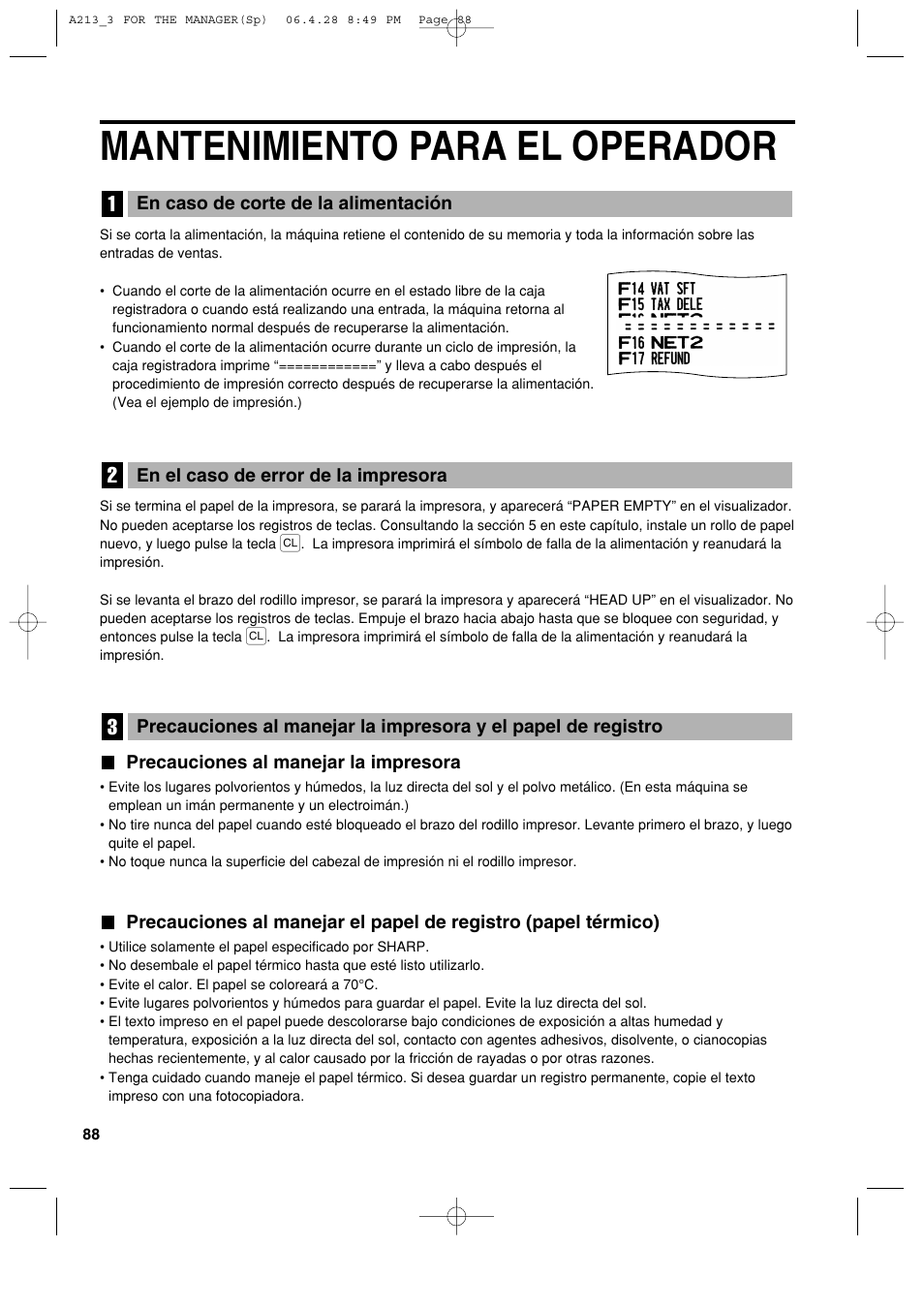 Mantenimiento para el operador | Sharp XE-A213 User Manual | Page 378 / 484