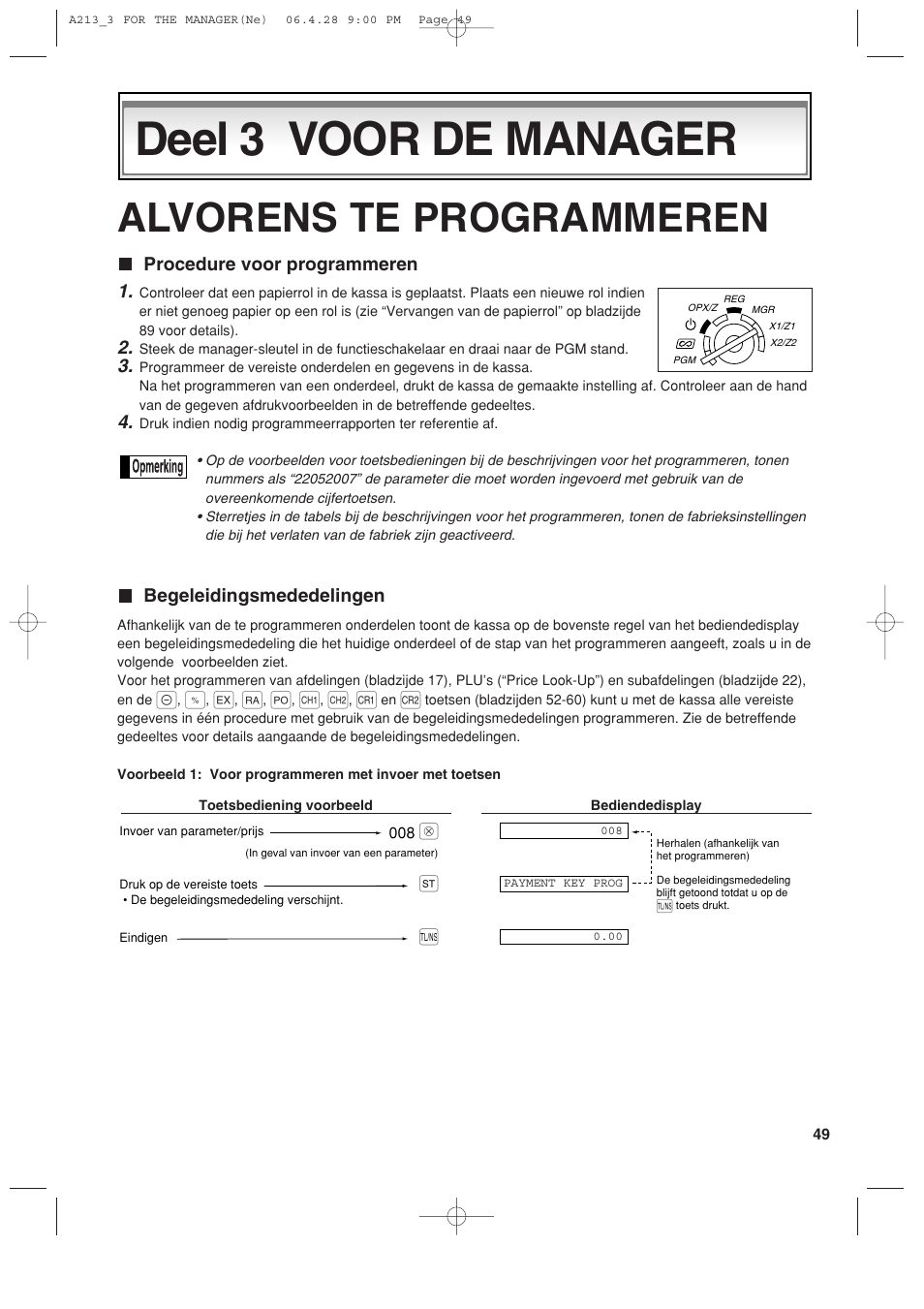 Deel 3 voor de manager, Alvorens te programmeren | Sharp XE-A213 User Manual | Page 435 / 484