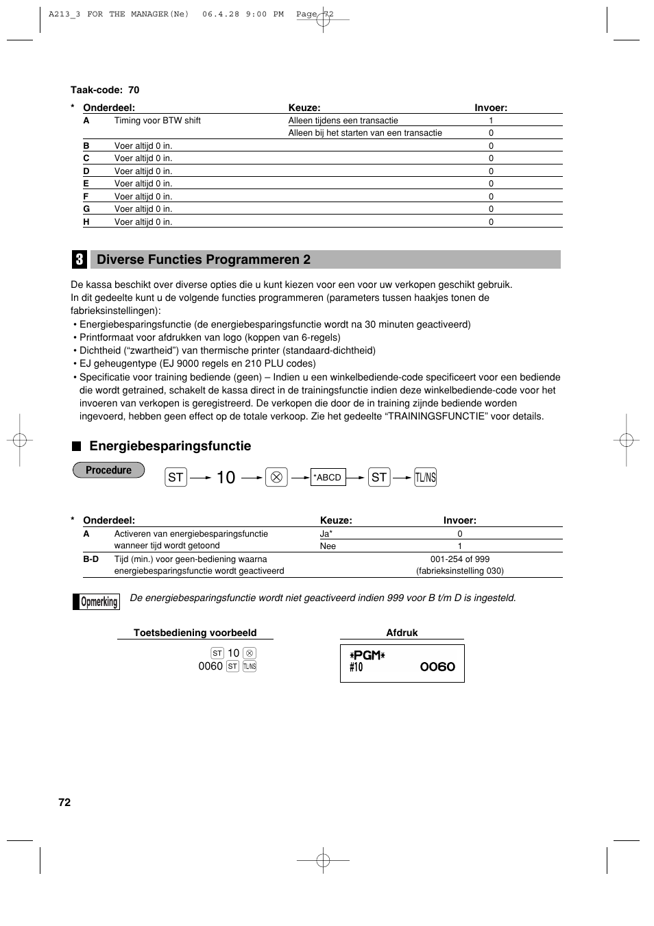 Energiebesparingsfunctie, Diverse functies programmeren 2 | Sharp XE-A213 User Manual | Page 458 / 484