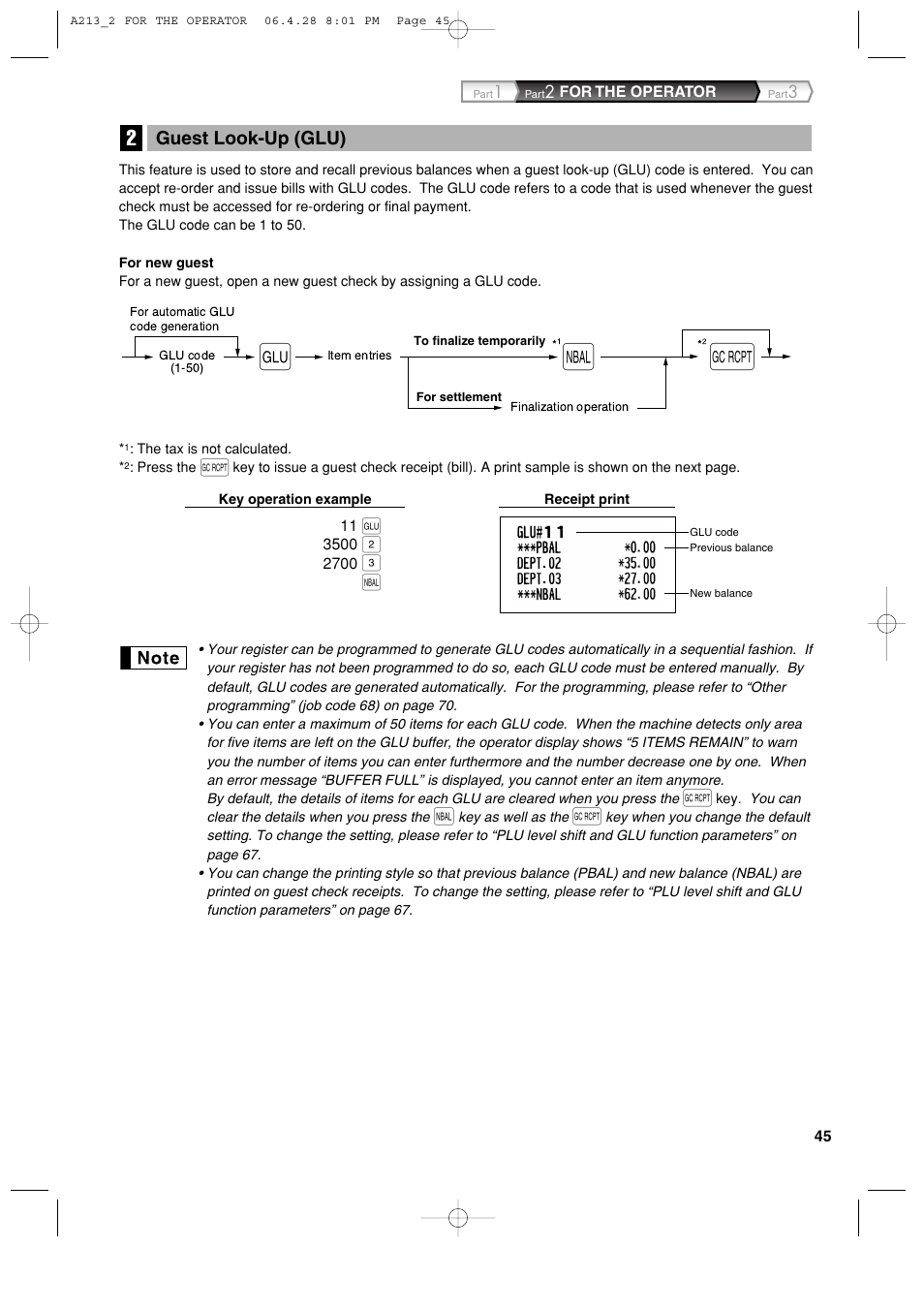 Guest look-up (glu) | Sharp XE-A213 User Manual | Page 47 / 484