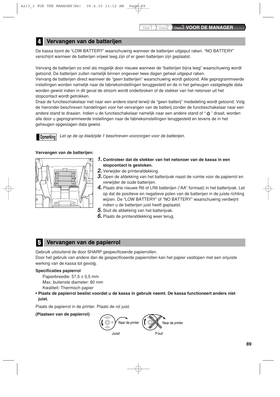 Vervangen van de papierrol, Vervangen van de batterijen | Sharp XE-A213 User Manual | Page 475 / 484