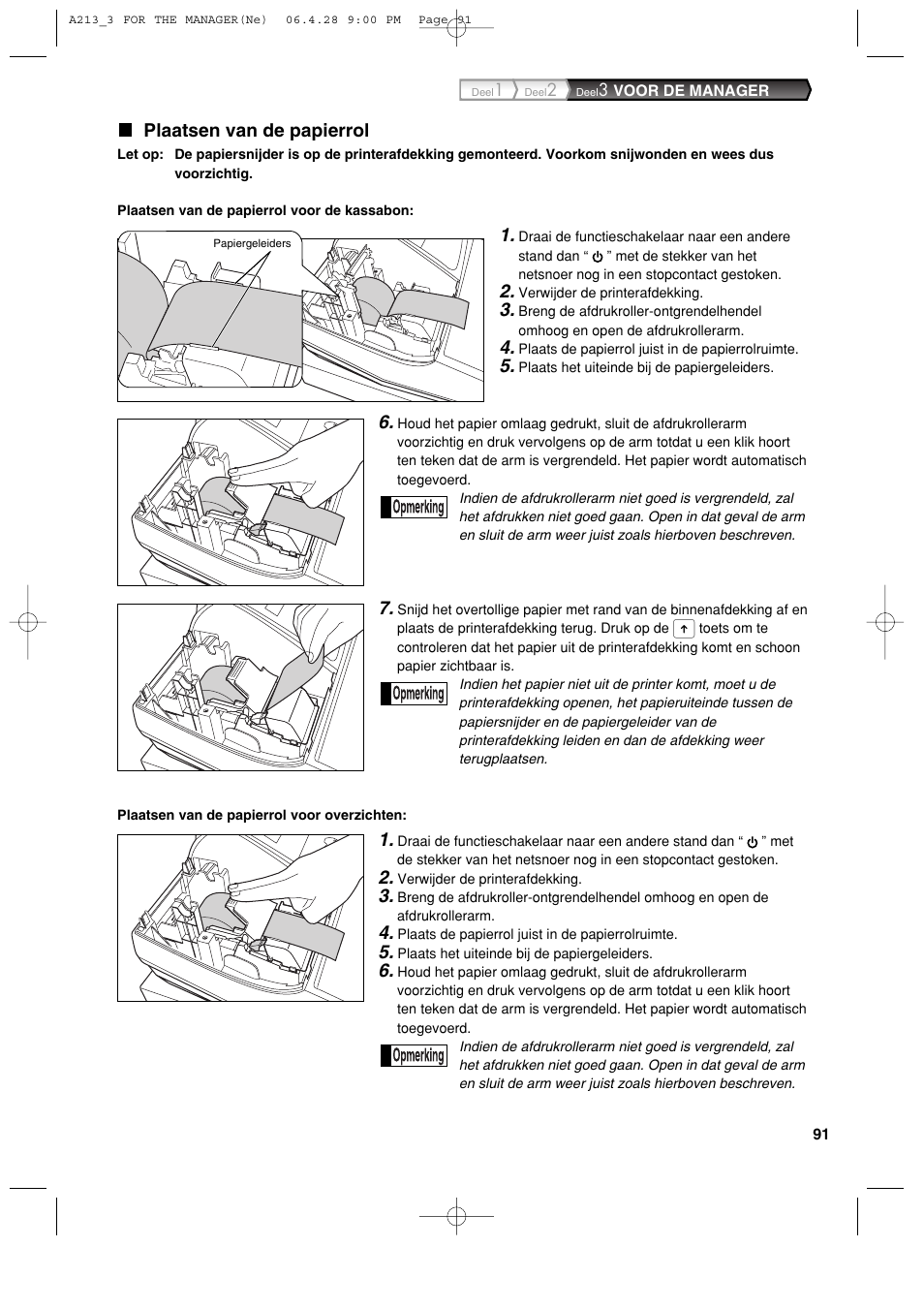 Plaatsen van de papierrol | Sharp XE-A213 User Manual | Page 477 / 484