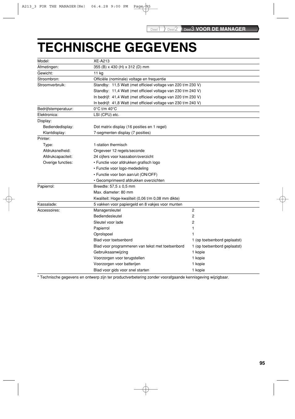 Technische gegevens | Sharp XE-A213 User Manual | Page 481 / 484