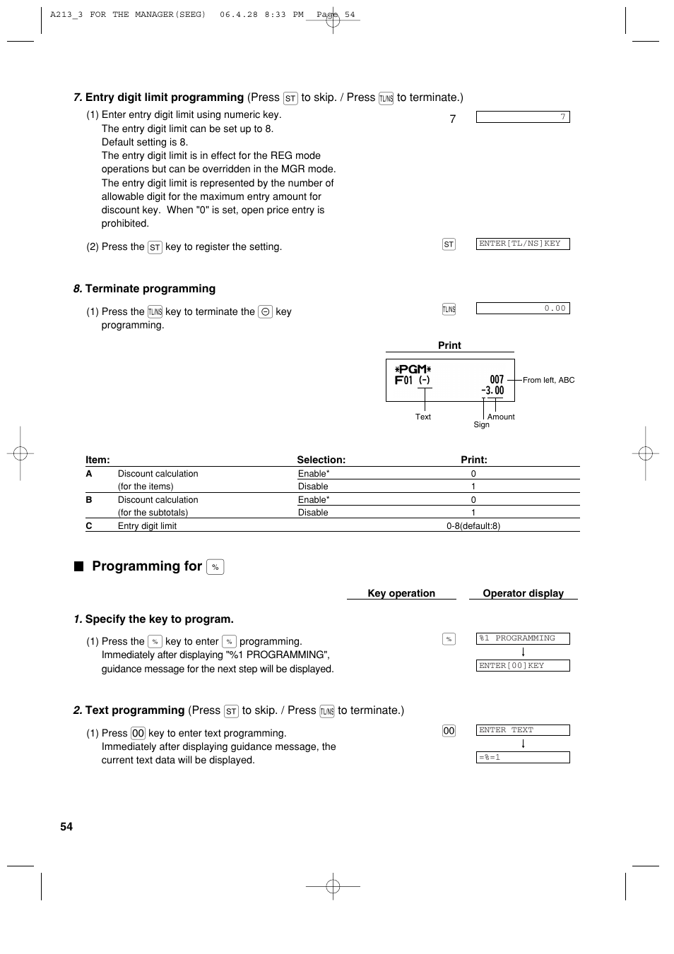 Programming for | Sharp XE-A213 User Manual | Page 56 / 484