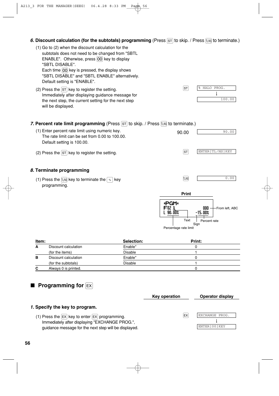 Programming for | Sharp XE-A213 User Manual | Page 58 / 484