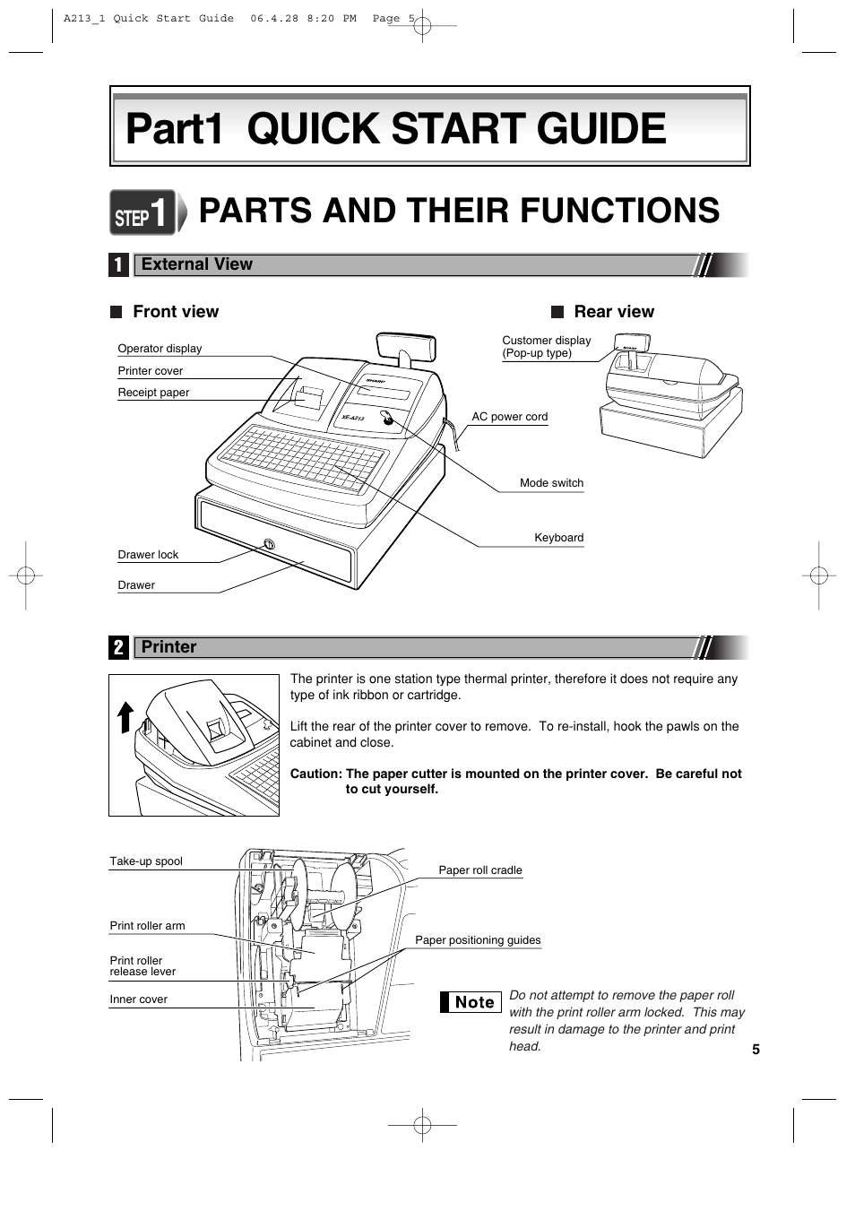 Part1 quick start guide, Parts and their functions, Step | Sharp XE-A213 User Manual | Page 7 / 484