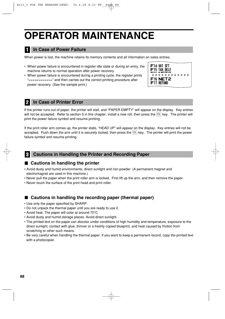 Operator maintenance | Sharp XE-A213 User Manual | Page 90 / 484