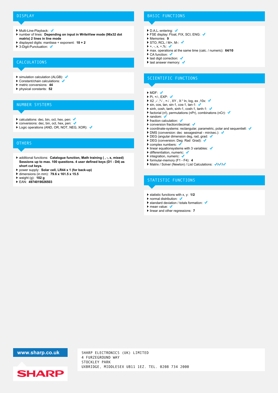 Sharp EL-W506B User Manual | Page 2 / 2