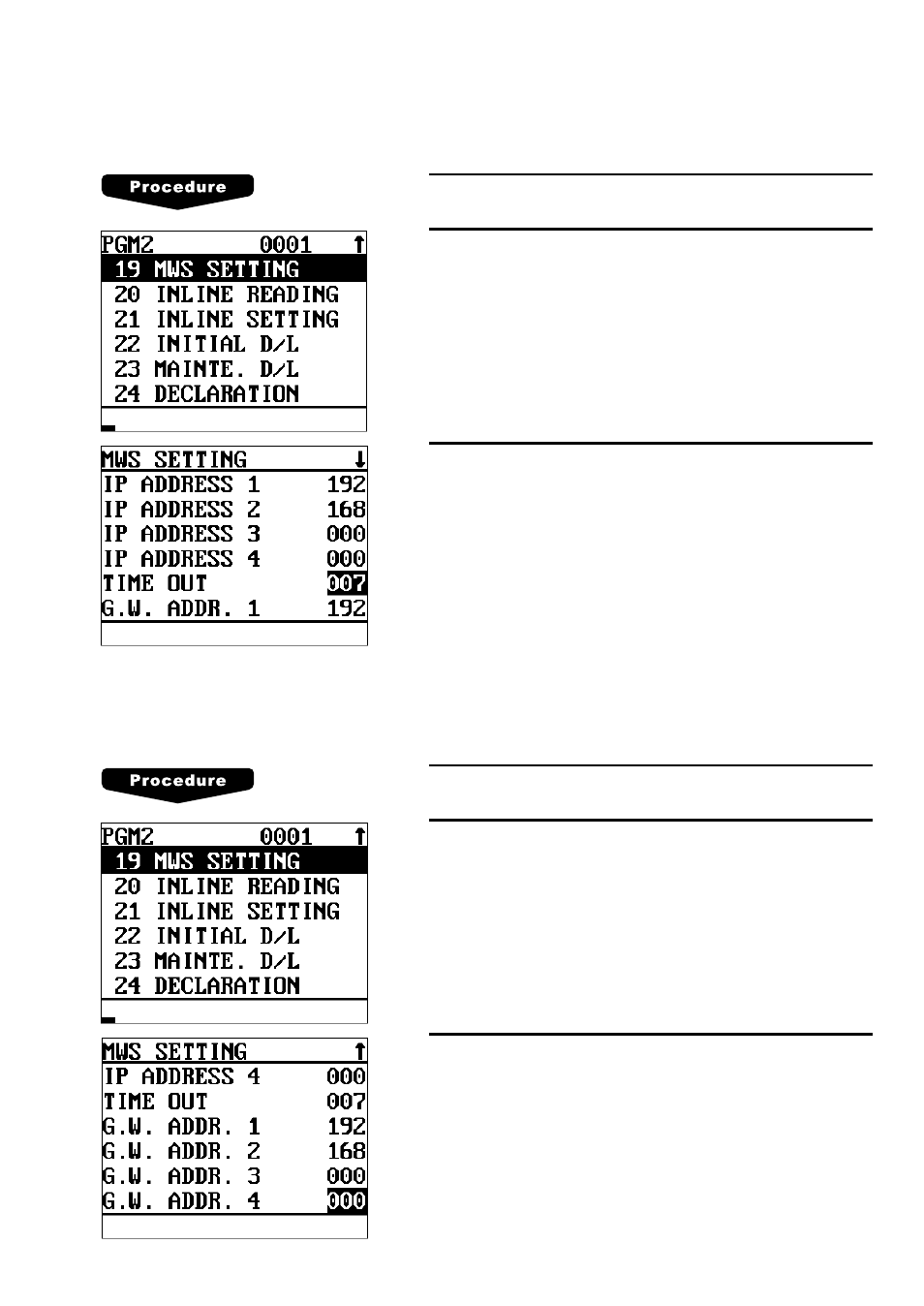 2) programming of the time-out value, 3) programming of the gateway number | Sharp UP-600 User Manual | Page 46 / 61