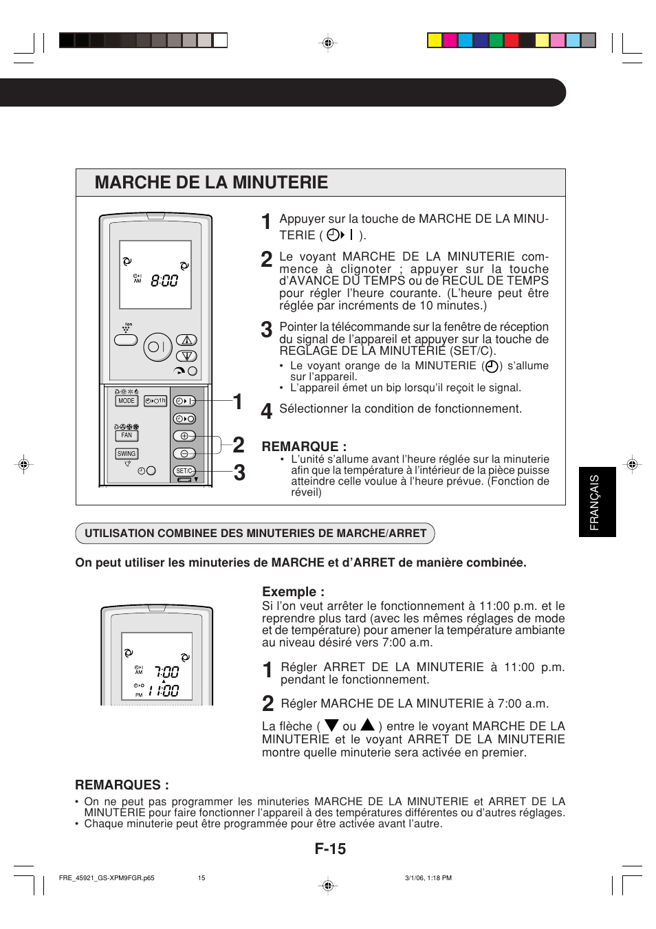 Marche de la minuterie, F-15 | Sharp GS-XP12FGR - GU-X12FGR User Manual | Page 105 / 136