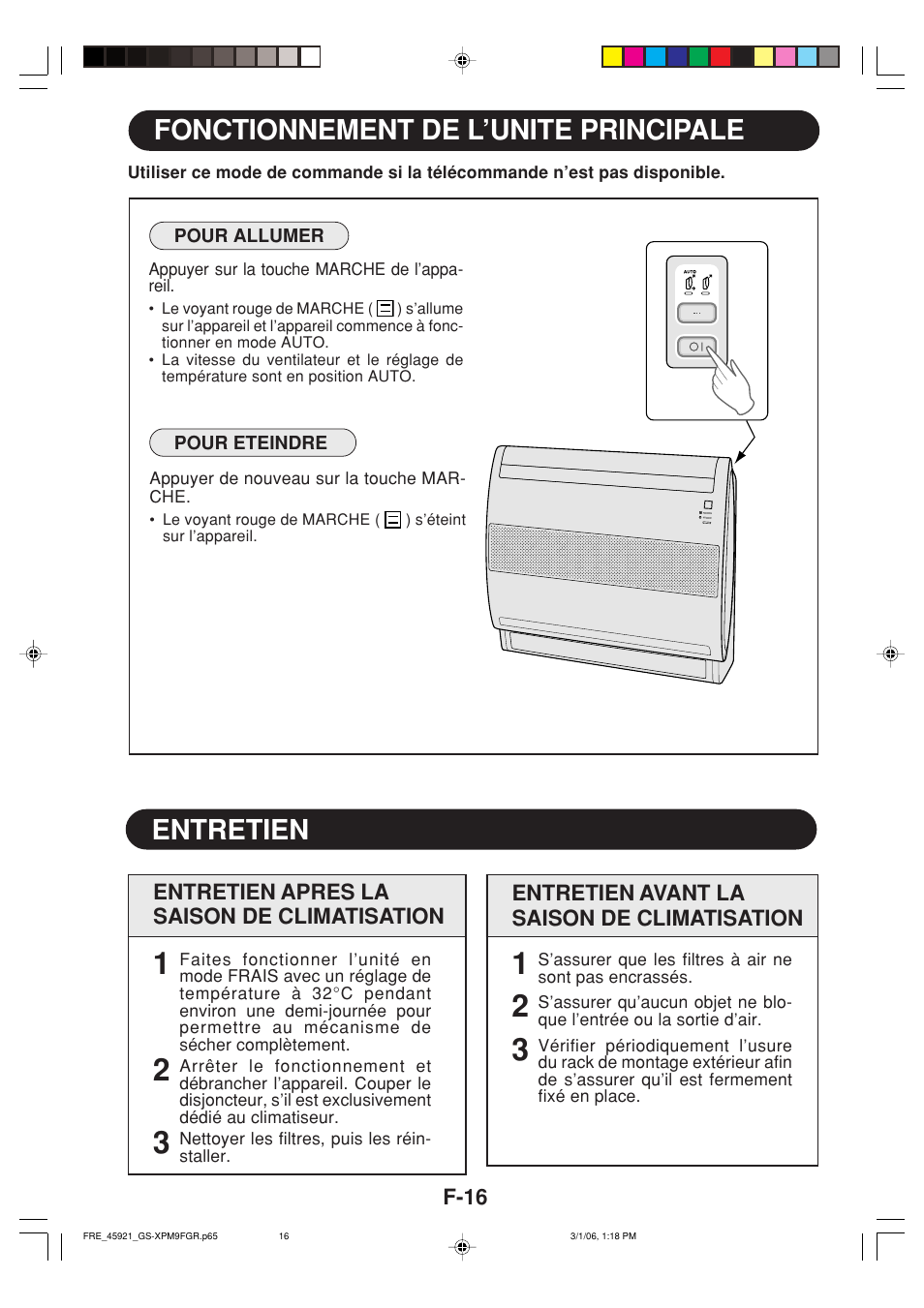 Fonctionnement de l’unite principale, Entretien | Sharp GS-XP12FGR - GU-X12FGR User Manual | Page 106 / 136