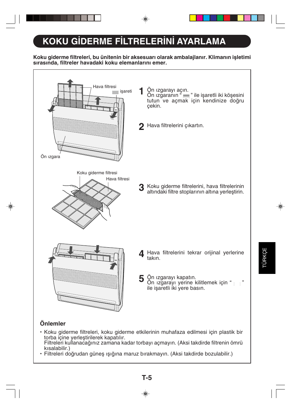 Koku g∑derme f∑ltreler∑n∑ ayarlama | Sharp GS-XP12FGR - GU-X12FGR User Manual | Page 117 / 136