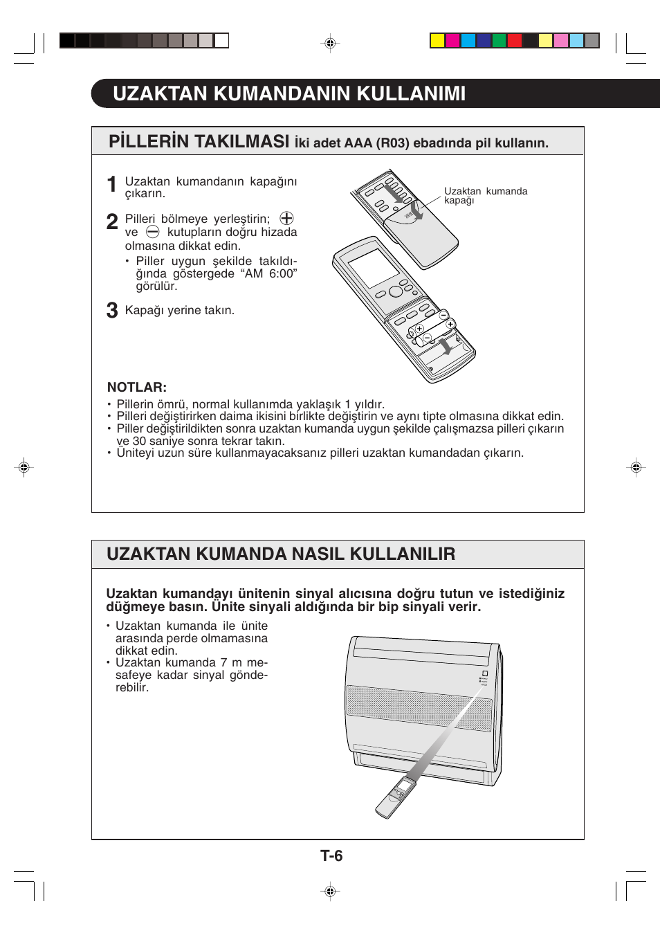 Uzaktan kumandanin kullanimi, P∑ller∑n takilmasi, Uzaktan kumanda nasil kullanilir | Sharp GS-XP12FGR - GU-X12FGR User Manual | Page 118 / 136