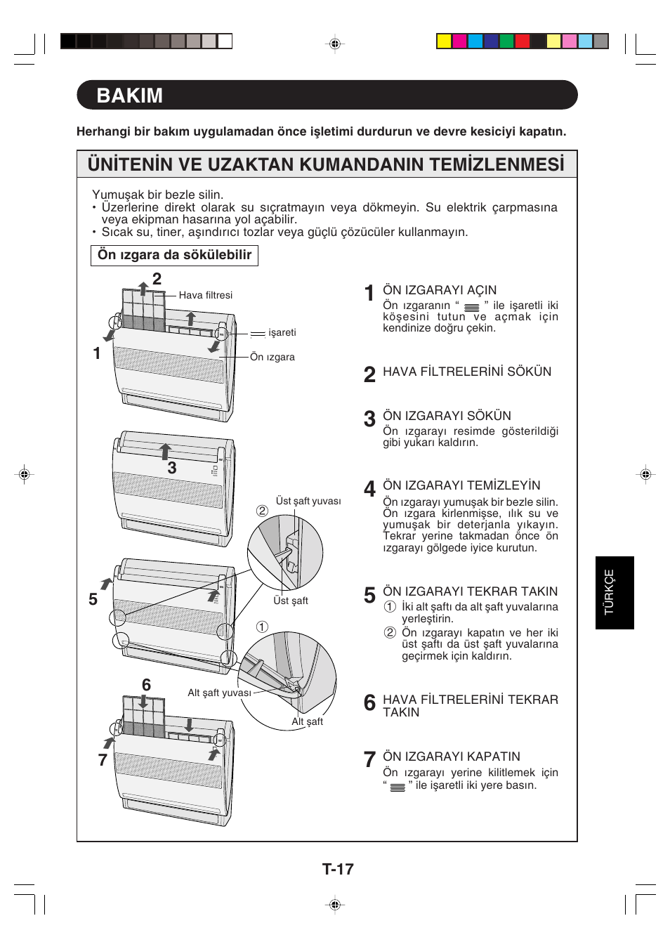 Bakim, Ün∑ten∑n ve uzaktan kumandanin tem∑zlenmes | Sharp GS-XP12FGR - GU-X12FGR User Manual | Page 129 / 136