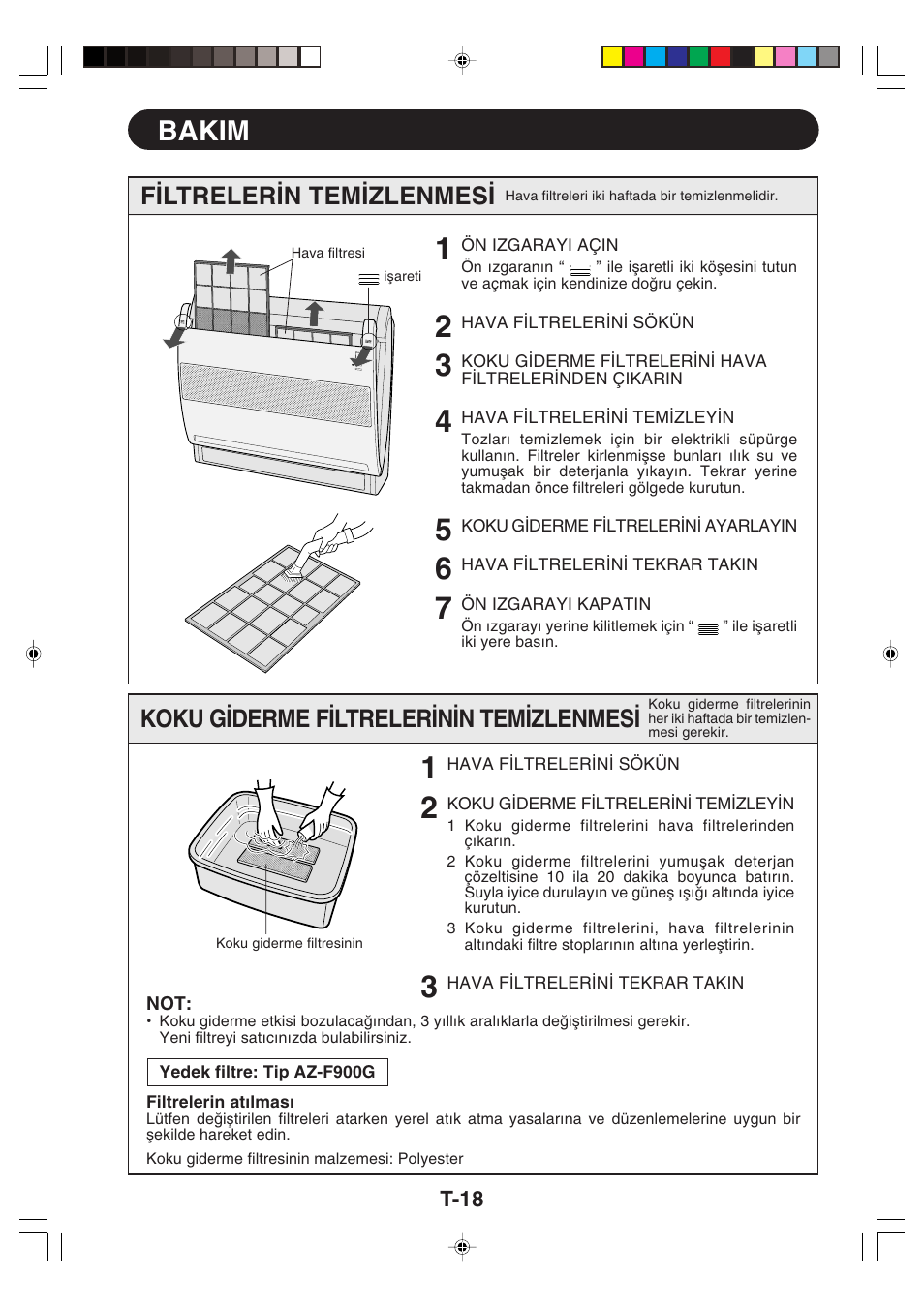 Bakim, F∑ltreler∑n tem∑zlenmes, Koku g∑derme f∑ltreler∑n∑n tem∑zlenmes | Sharp GS-XP12FGR - GU-X12FGR User Manual | Page 130 / 136