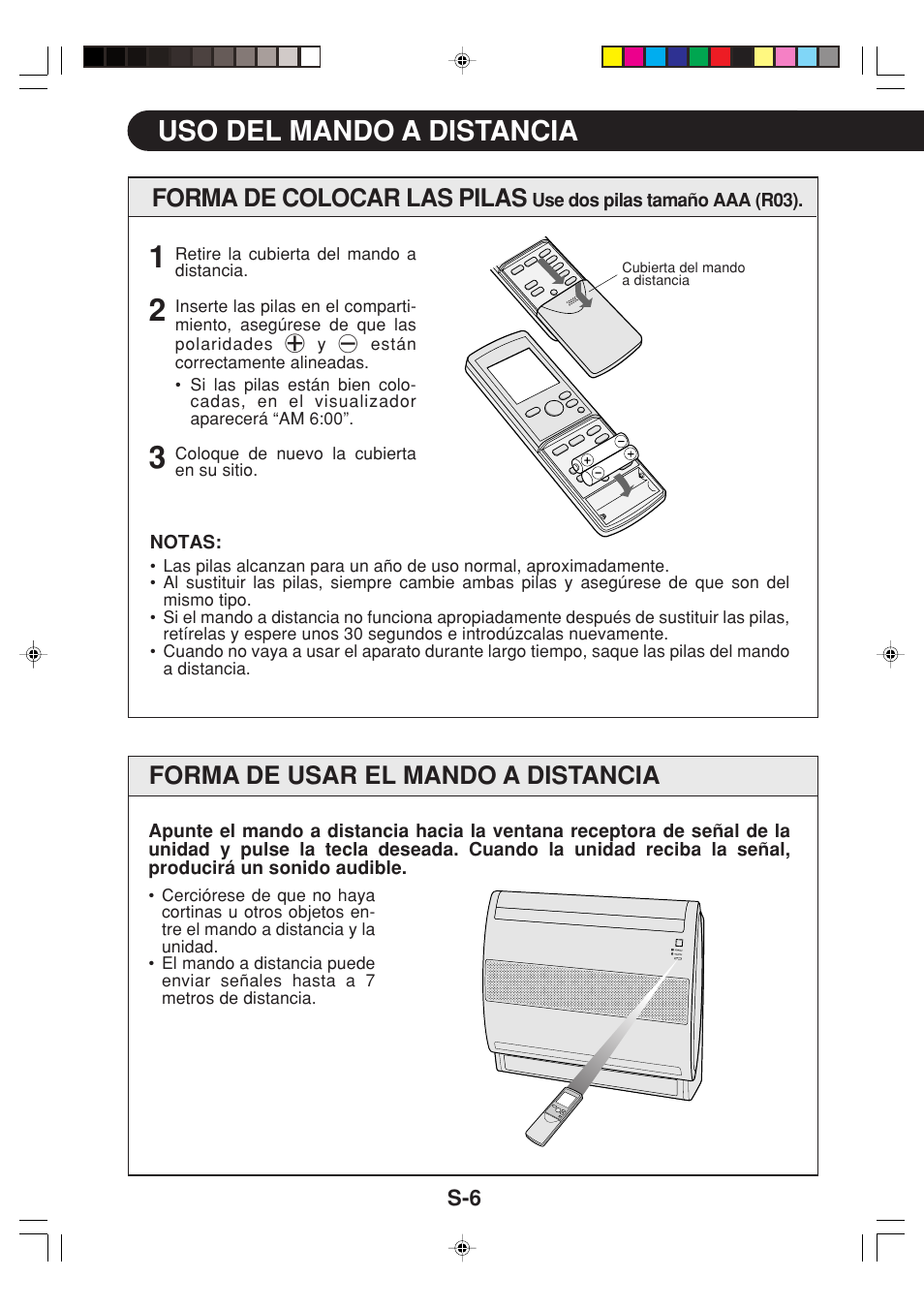 Uso del mando a distancia, Forma de colocar las pilas, Forma de usar el mando a distancia | Sharp GS-XP12FGR - GU-X12FGR User Manual | Page 30 / 136