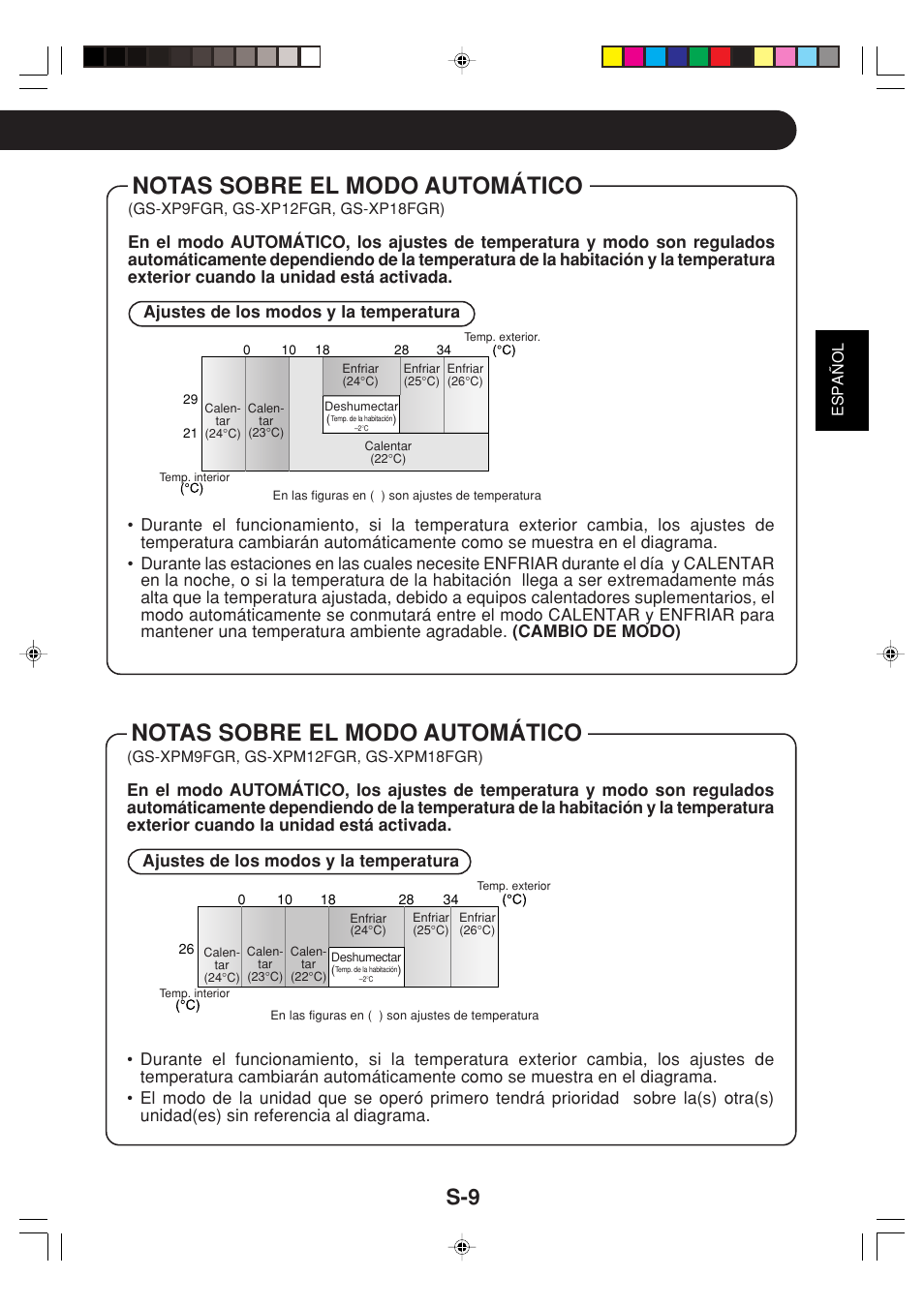 Notas sobre el modo automático | Sharp GS-XP12FGR - GU-X12FGR User Manual | Page 33 / 136