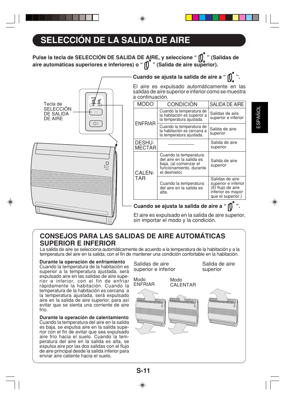 Selección de la salida de aire, S-11 | Sharp GS-XP12FGR - GU-X12FGR User Manual | Page 35 / 136