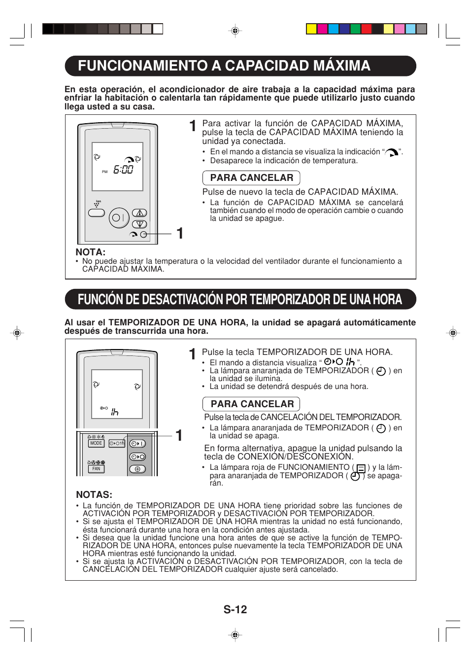 Funcionamiento a capacidad máxima, S-12 | Sharp GS-XP12FGR - GU-X12FGR User Manual | Page 36 / 136