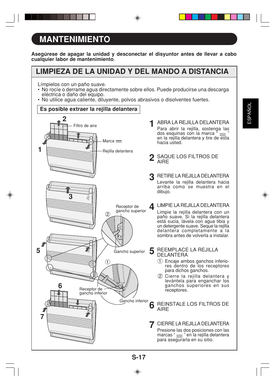 Mantenimiento, Limpieza de la unidad y del mando a distancia | Sharp GS-XP12FGR - GU-X12FGR User Manual | Page 41 / 136